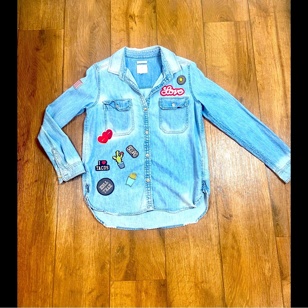 Denim patchwork American Eagle top